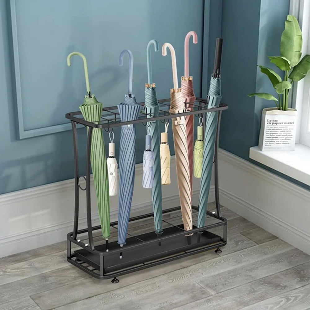 TEAFIRST Umbrella Rack Stand, 21-Slots Umbrella Holder with Removable Drip Tray, with 24 Hooks Black