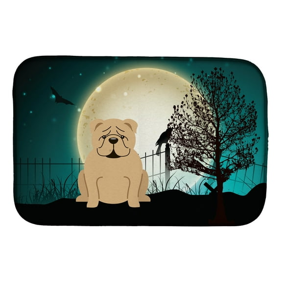 Halloween Scary English Bulldog Fawn Dish Drying Mat