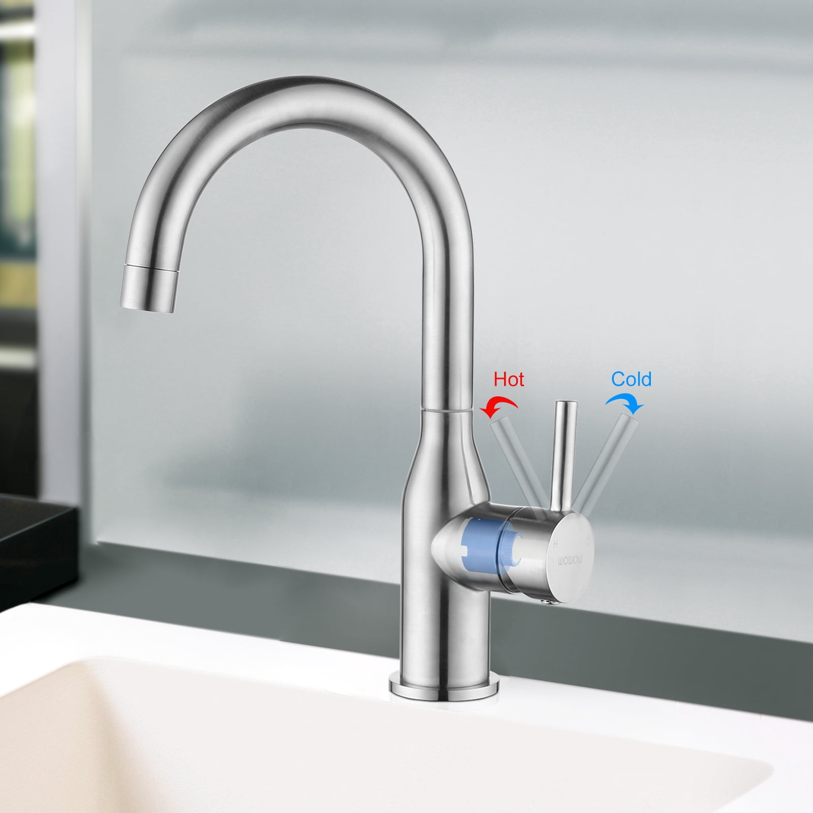 Wowow Kitchen Faucet Stainless Steel Brushed Nickel Bar Faucet Single Handle Kitchen Sink Faucets