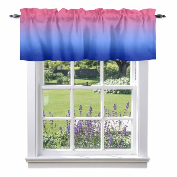 Pink Blue Valances for Windows, Gradient Valance Window Treatment Rod Pocket Short Curtains Valances for Kitchen Bathroom 54"W x 18"L