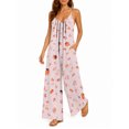 thumbnail image 2 of Women'S Summer Light Pink-Orange Flowers Wide Leg Jumpsuit Casual Loose Sleeveless Spaghetti Strap Romper With Pockets, 2 of 7