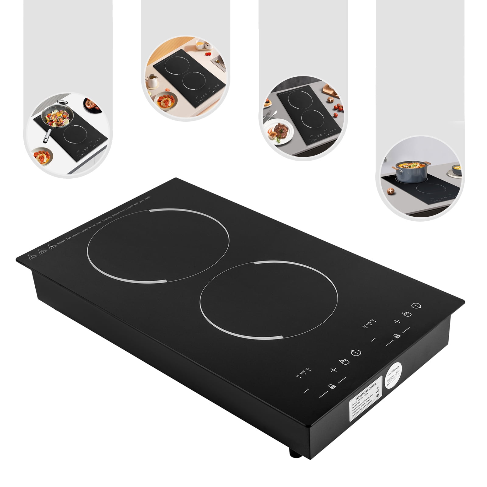 Double Induction Cooktop, Portable Induction Cooker with 2 Burner Independent Control, Ultrathin Body, 9 Temperature, 1200W+1100W-Multiple Power Levels, 2 Hour Timer, Safety Lock