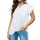 thumbnail image 2 of Camiseta de manga corta con cuello redondo para mujer, camisetas de manga de pétalo con dobladillo fruncido, elegantes, holgadas, de Color sólido, 2 of 6