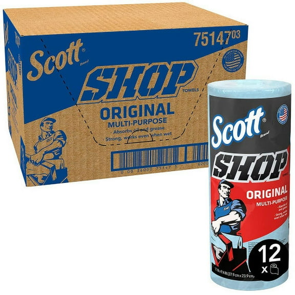 Scott Shop Towels Original (75147), Blue, 55 Sheets/Standard Roll, 12 Rolls/Case, 660 Towels/Caseee