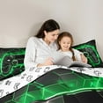 thumbnail image 6 of Feelyou Futuristic Gamepad Queen Comforter Set, Neon Glowing Honeycomb Bedding Sets, Glitter Green Games Console Reversible Bedding Comforter Set, Luxury Bedroom Decor, 3 Pieces, 6 of 9