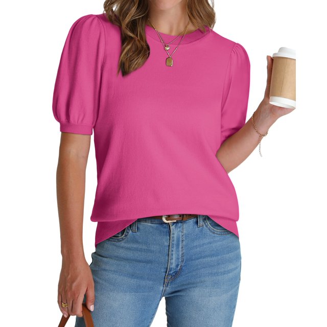Jersey WIHOLL de verano de manga corta para mujer rosa intenso L