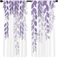 thumbnail image 6 of Purple Leaves Kitchen Curtains Rod Pocket Purple and White Lilac Leaf Eucalyptus Botanical Plant Small Short Tier Cafe Curtain Neutral Window Treatment Drapes Decor(27.5W X 39L Inch 2 Panels), 6 of 6