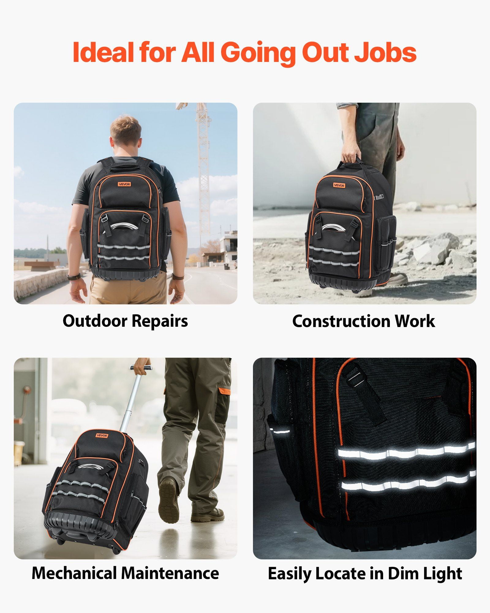 Rolling Tool Backpack with 72 Pockets Heavy Duty 2-in-1 Roller Tool Bag on Wheels, Adjustable Aluminum Handle, Water-Resistant Oxford Fabric, Large Capacity 110 lbs, Smooth Mobility for Electricians