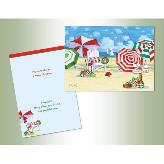 1 Pc Lpg Greetings Umbrellas Beach Scene Christmas Cards (52645)