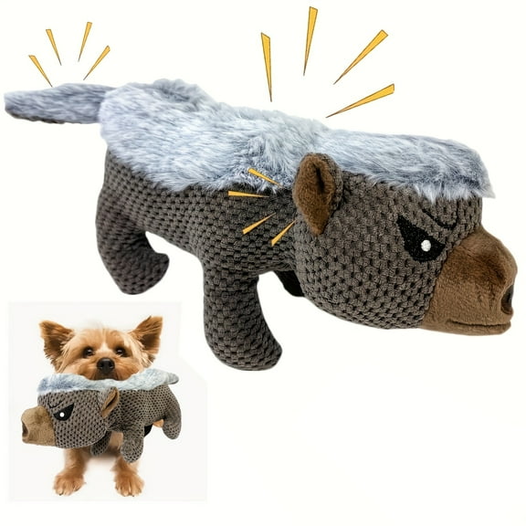 Tough Squeaky Badger Dog Toy for Aggressive Chewers - Reinforced Stitching Plush Toy for Medium Dogs, Puppy Teething Relief, Durable Chew Toy