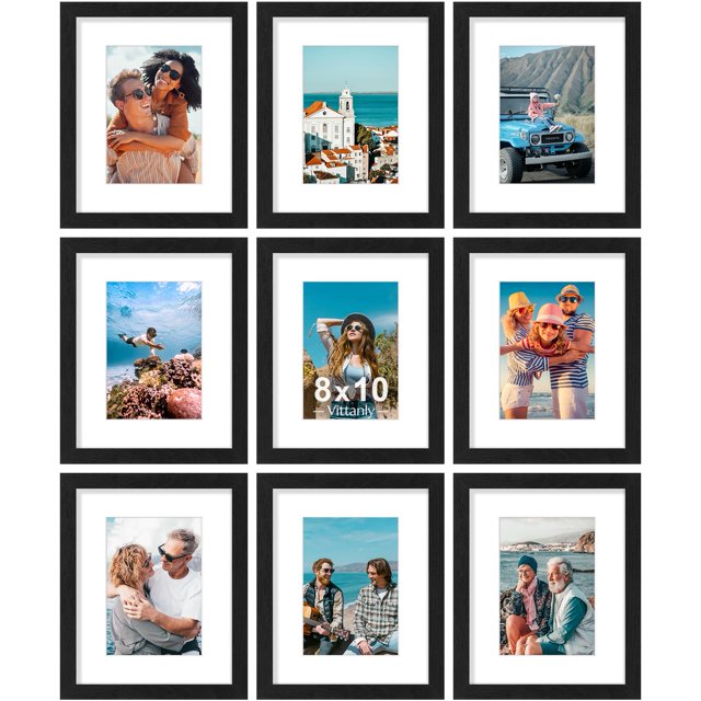Set de 9 marcos para fotos Vittanly de 8 x 10 con plexiglás, color negro