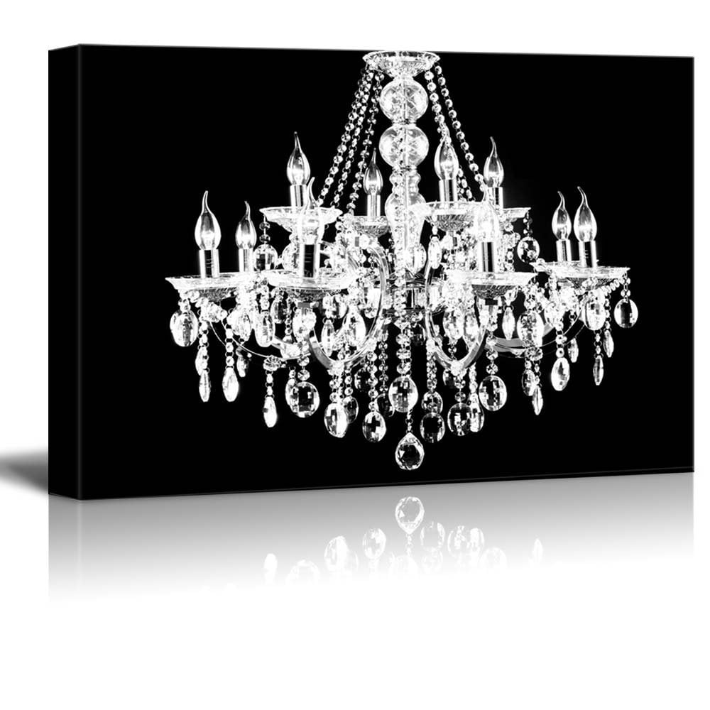 Crystal White Chandelier on Black Background Wall26 16"x24" Canvas Home Decor 