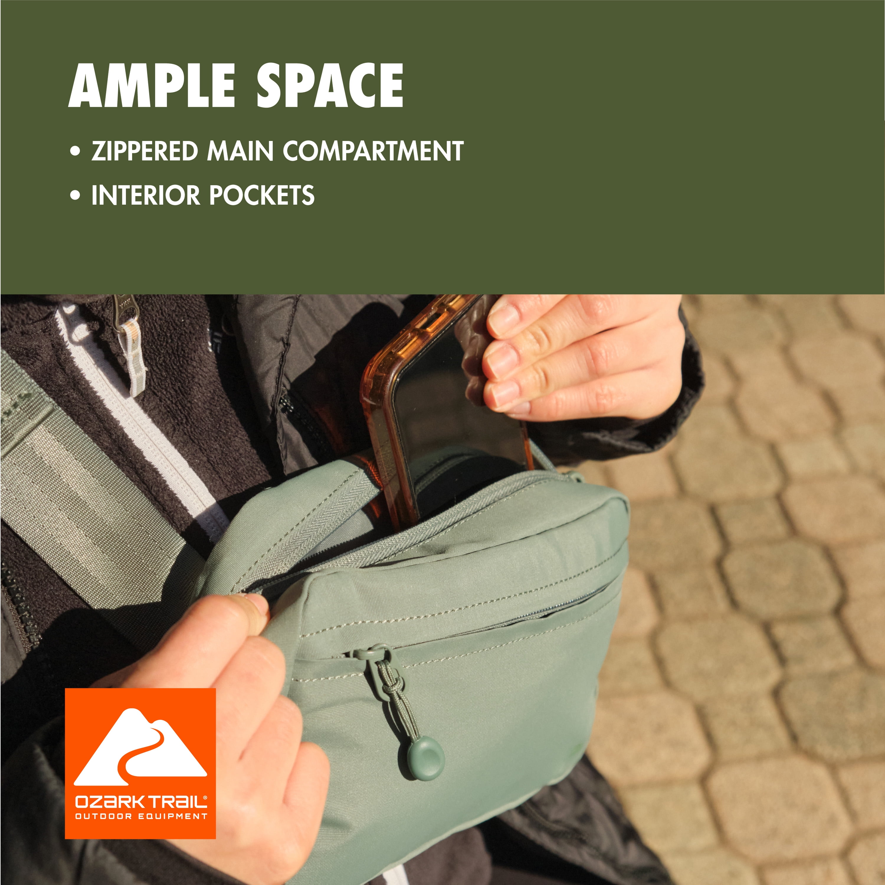 Ozark Trail Denver Waistpack, Sage Fanny pack, Polyester, Zipper, Adult, on Waist