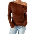 thumbnail image 4 of Womens Tops Off Shoulder Long Sleeve Slim Crop Going Out Sexy Trendy Tops, 4 of 9