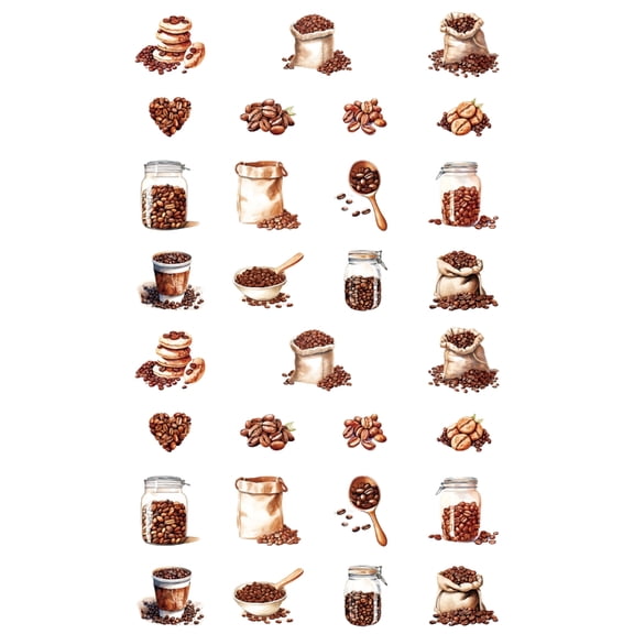 30 Sheets Coffee House Series Decorative Sticker Laptop Sticker Coffee Girl Character Sticker Scrapbooking Decal Sticker