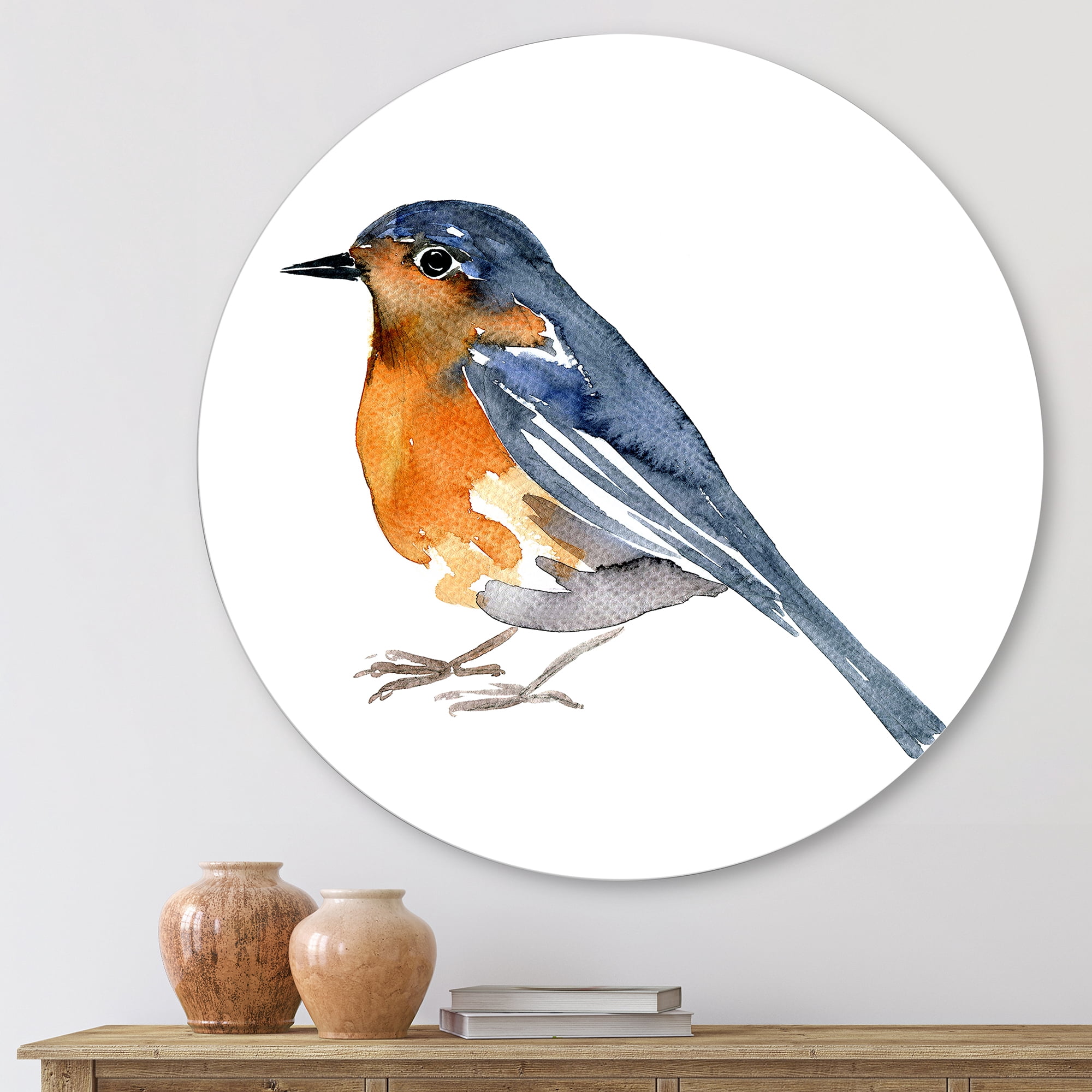 Designart 'Ancient Orange Bird' Traditional Circle Metal Wall Art 23x23 - Disc of 23