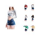 thumbnail image 1 of Hauts Métalliques pour Femmes 2026 Tendance Manches Longues Col en V T-Shirt Court Ajusté Y2K Sortie Tenues Rave, 1 of 8