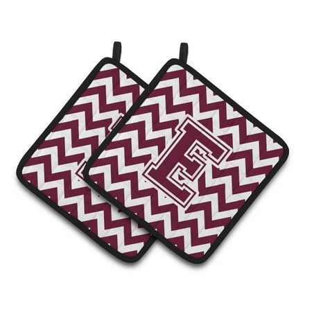 

Letter E Chevron Maroon and White Pair of Pot Holders