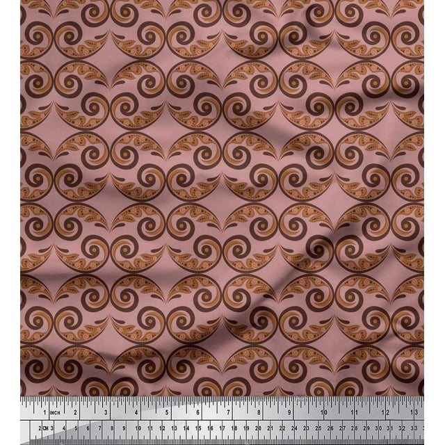 Soimoi polyester Crepe Fabric Filigree Damask Print Sewing Fabric Yard 42 Inch Wide