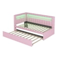 thumbnail image 3 of [Luckynote]Upholstered Twin Size Platform Bed with USB Ports and LED Belt, With Trundle, Pink, 3 of 11