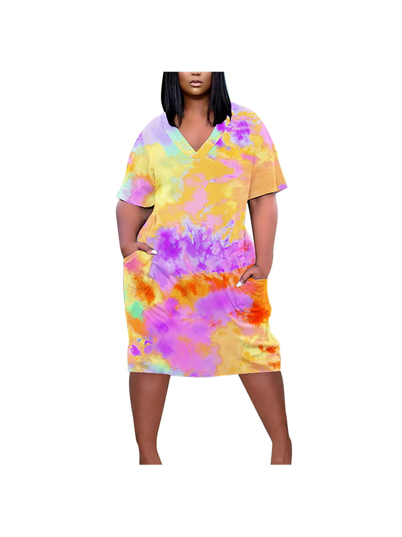 JINMGG 2023 Summer Womens Plus Size Dresses Clearance Plus Size for Women V Neck Summer Casual Sundresses Pocket Knee Short Sleeve with Pockets - Walmart.com