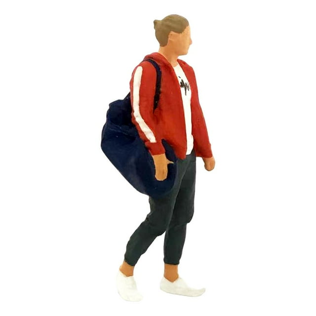 Mini 1:64 Diorama de personaje pintado Figura deportiva Muñeca Carretera Edificio Escenario bolsa de gimnasia hombre naranja