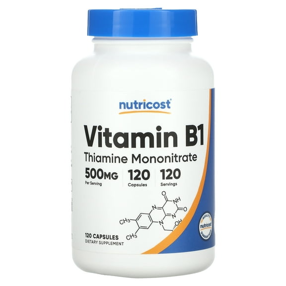 Nutricost Vitamin B1 (Thiamine) 500mg, 120 Capsules - Gluten Free & Non-GMO Supplement