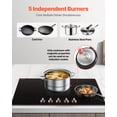 thumbnail image 3 of VEVOR Induction Cooktop, 9200W Electric Countertop Burner, 5 Burner Knob Control Stove, Built-in Induction Cooktop with 12 Temperature Settings, Glass Surface, Auto Shut-Off, 3 of 10
