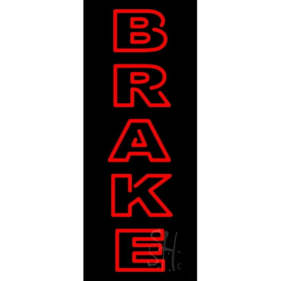 Vertical Red Brake LED Neon Sign 13 x 32 - inches, Clear Edge Cut Acrylic Backing, with Dimmer - Bright and Premium built indoor LED Neon Sign for automotive store, and mall.