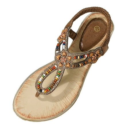 

YUHAOTIN Female Dress Sandals for Women Comfortable Dressy Ladies Shoes Wedge Sandals Bohemian Sandals Round Toe Wedge Thong Bead Sandals Recovery Sandals Women Strappy Sandals Wedges for Women
