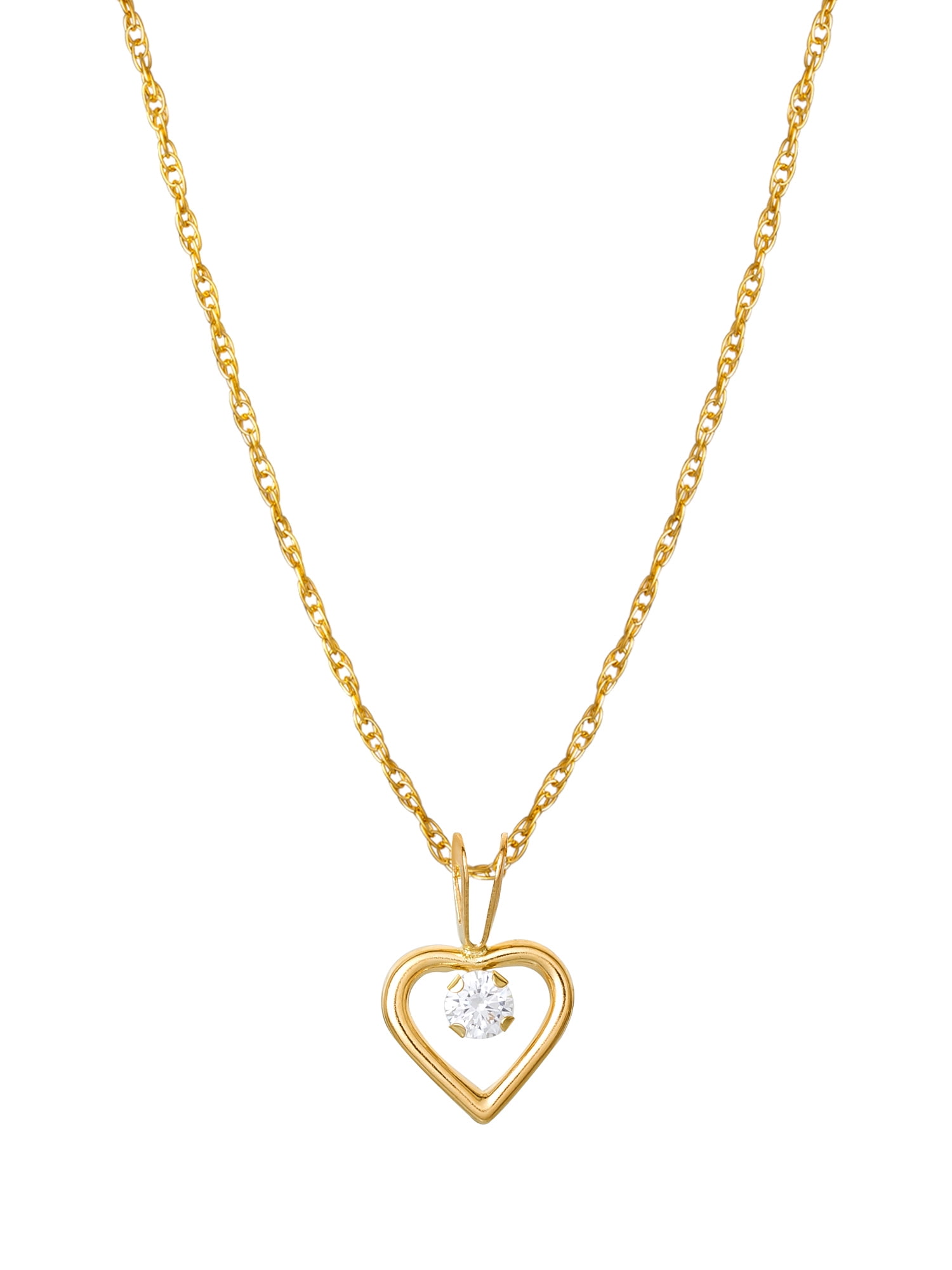 Brilliance Fine Women's Jewelry Open Heart CZ Pendant Chain Necklace, 14K Yellow Gold, 18”