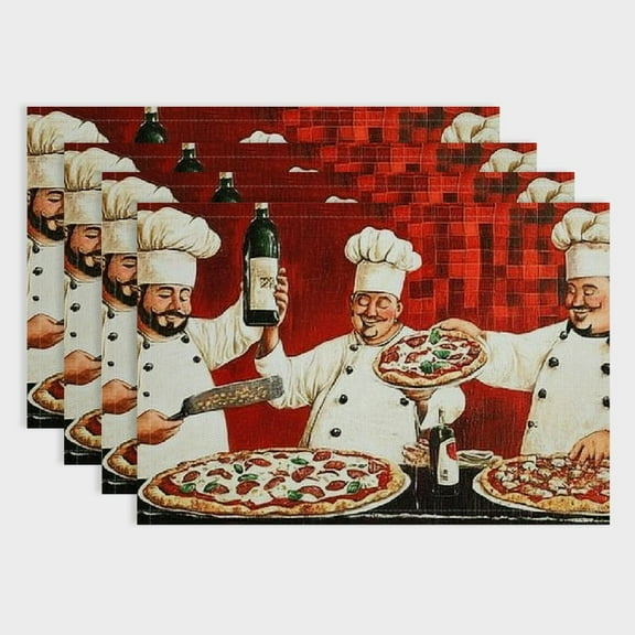 Shiartex Chefs Pizza Linen Cloth Placemats Set of 4 for Birthday Parties Christmas Restaurants Buffets Home Decoration 18x12in