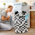 thumbnail image 5 of Yayeee Freestanding Laundry Hamper with Handle Collapsible Large Storage Basket for Clothes, Black and Gray Plaid Pattern, 5 of 7