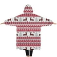 thumbnail image 2 of Oversized Wearable Blanket Hoodie,Red and White Christmas Reindeer Pattern Sherpa Blanket Hoodie with Super Pockets,Super Warm Fuzzy Pullover for Women & Men, 2 of 6