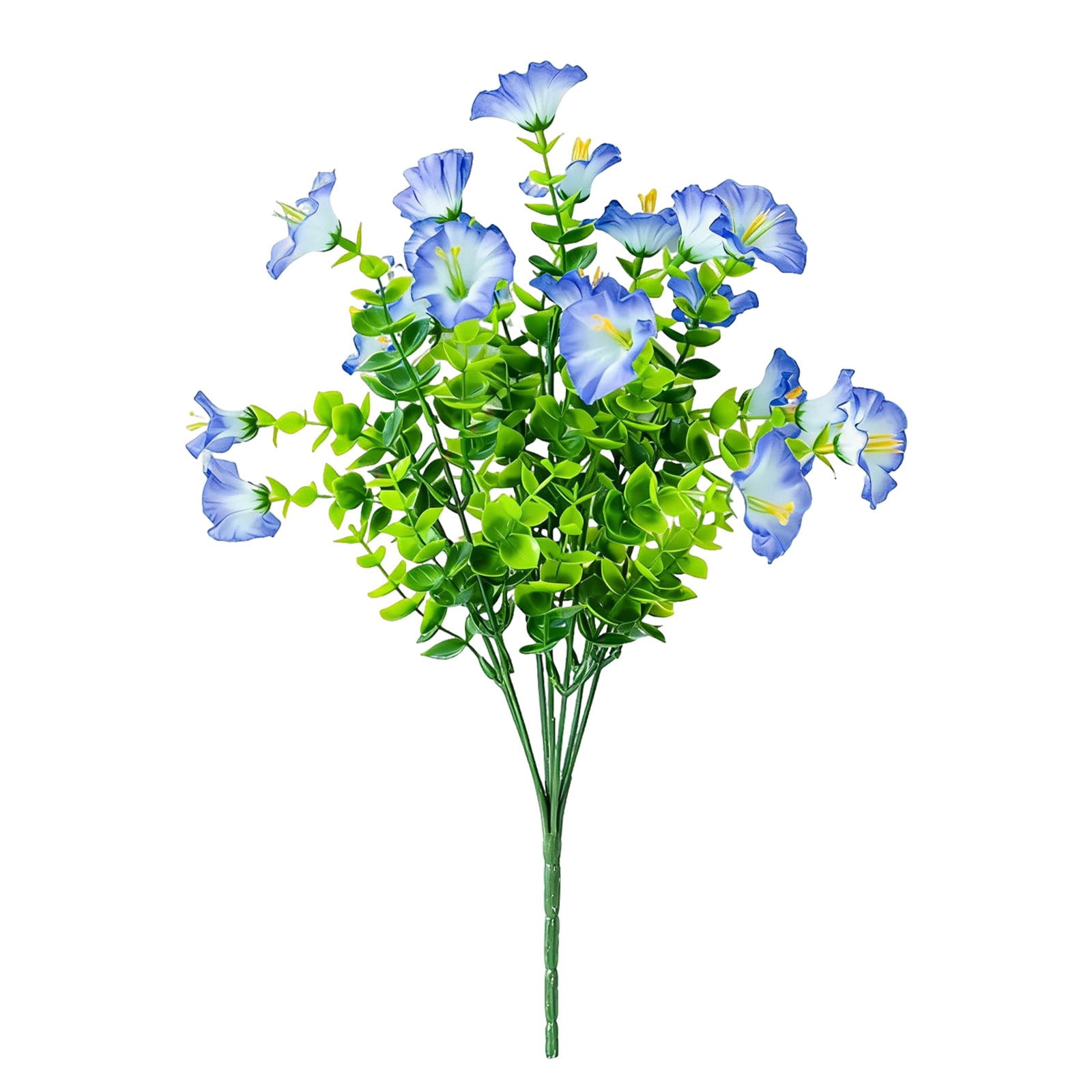 PPKVUFD Artificial Flowers for Outdoors Fake Plants Outside Decoration, 1 Bundles Silk Colorful Morning Glory with Eucalyptus UV Resistant Realistic Faux Flowers for Planter Porch Patio Yard Garden