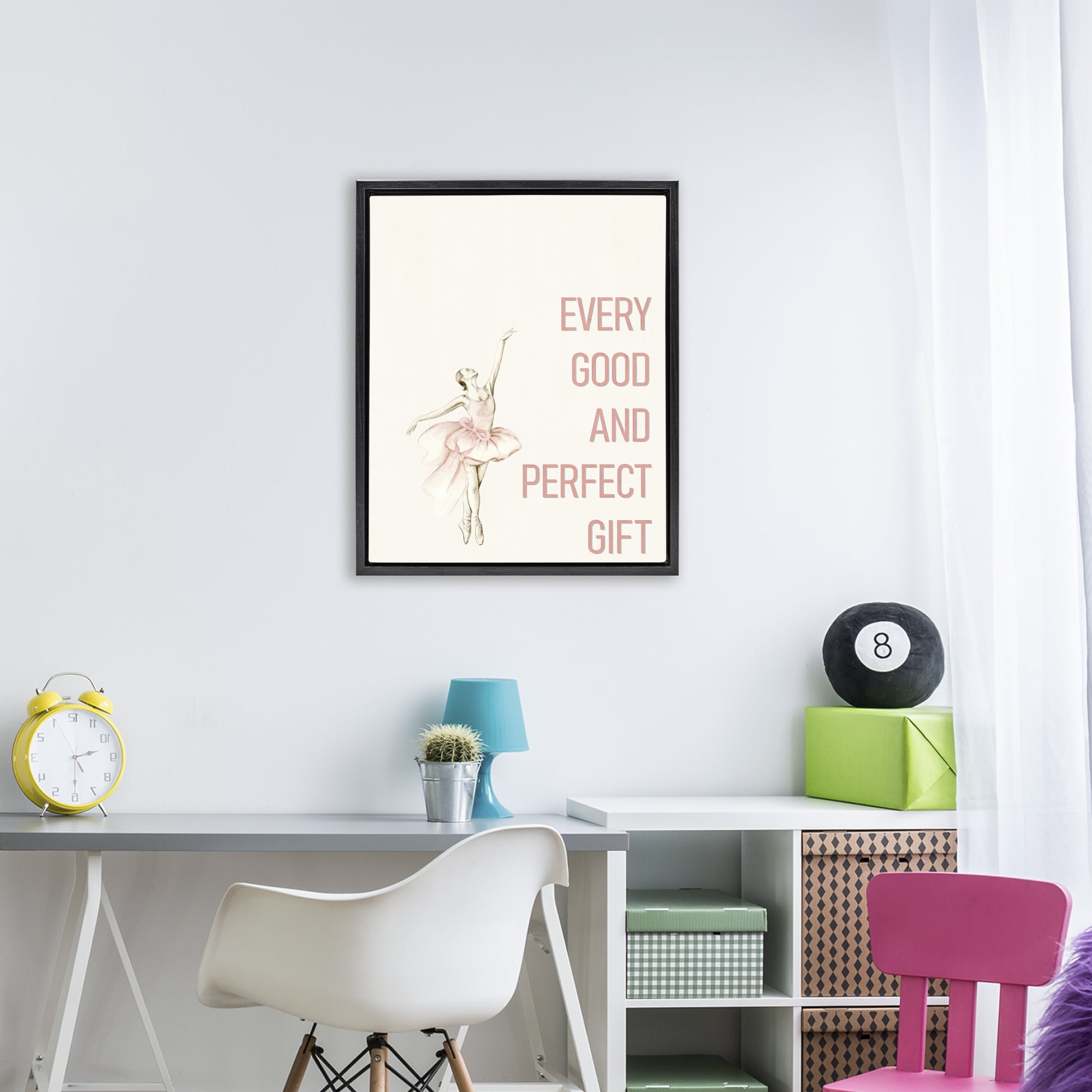 Good & Perfect Gift Ballerina Black Framed Floater Canvas Wall Art, design by Kim Allen