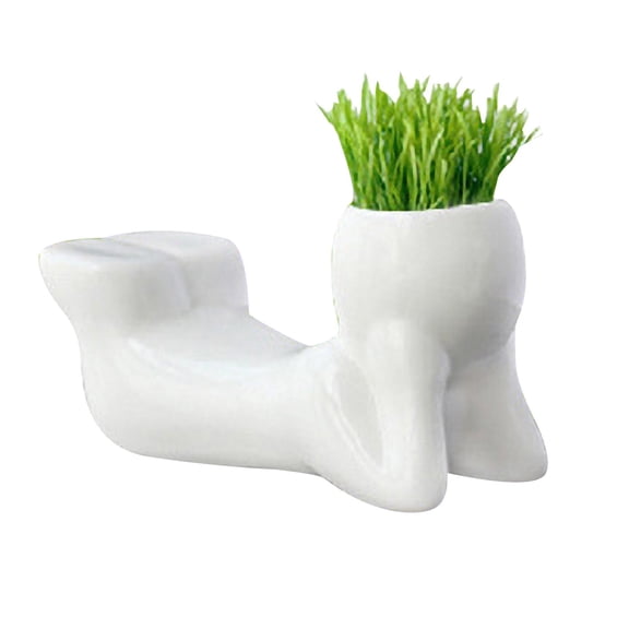 SUSHANG Ceramic Hair Doll Planter Mini Bonsai Tree Pot Cute White Head Flower Pot with Tray for Indoor Outdoor Garden Decor Perfect for Growing Flowers Vegetables Fun Patio Gardening Gift