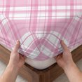 thumbnail image 3 of Full Size Fitted Sheet Set - Pink Plaid 3 Piece Bedding Sets 16" Deep Pocket Fitted Sheet with 2 Pillowcases, White Stripes Modern Grids Geometric Brushed Microfiber Hotel Luxury Bed Sheets, 3 of 9