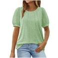 thumbnail image 1 of Timegard Hauts pour Femmes Col Rond Manches Courtes en Maille Matelassée Confortable Été Décontracté Chemise Ample Blouse, 1 of 5