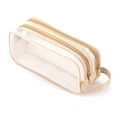 thumbnail image 1 of Grid Mesh Pencil Case 2 Compartment Pen Bags Clear Handheld Multifunction Pencil Pouch for Teen Students Light Brown, 1 of 6