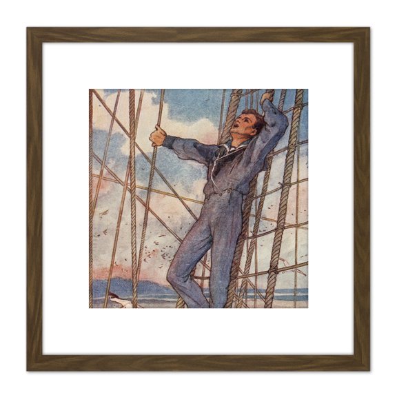 Woodward Sailor Rigging Pinafore Gilbert Frontispiece 8X8 Inch Square Wooden Framed Wall Art Print Picture with Mount