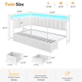 thumbnail image 2 of Corner Bed Frame Twin Size with 6 Storage Drawers, Charging Station & RGB Led Lights, Metal Daybed with Upholstered Guardrail and Storage Shelves, Twin Platform Bed Frame for Teens/Adult, White, 2 of 9