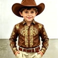 thumbnail image 2 of Wxolcjlv Boys Floral Buttons Up Shirt Western Cowboy Turn Down Collar Long Sleeve Shirt, Sizes 4-13, 2 of 4