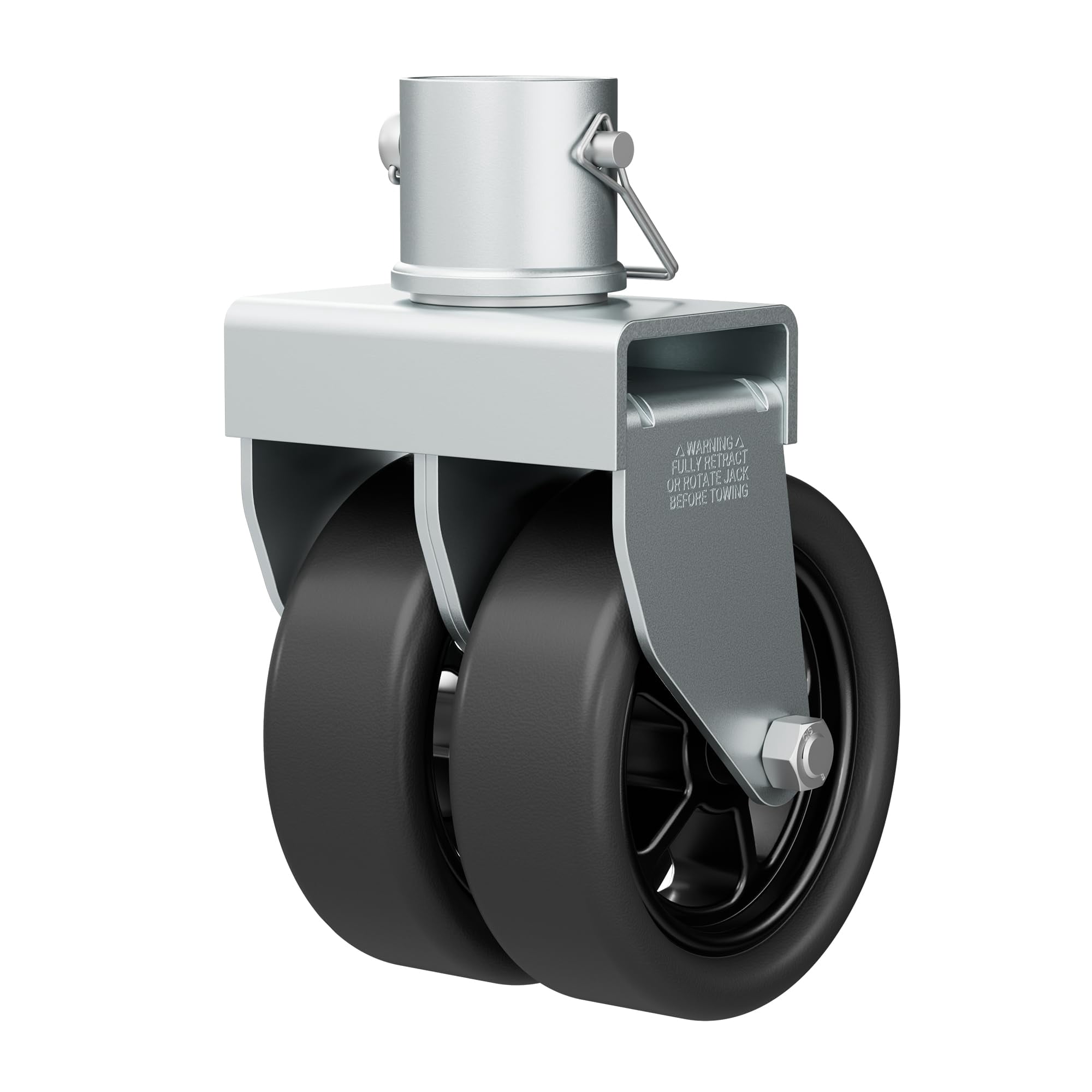 TOWKING 2,500lbs Dual 6" Trailer Jack Swivel Caster with Upgraded Spoked Wheels and Reinforced Bracket, Silver