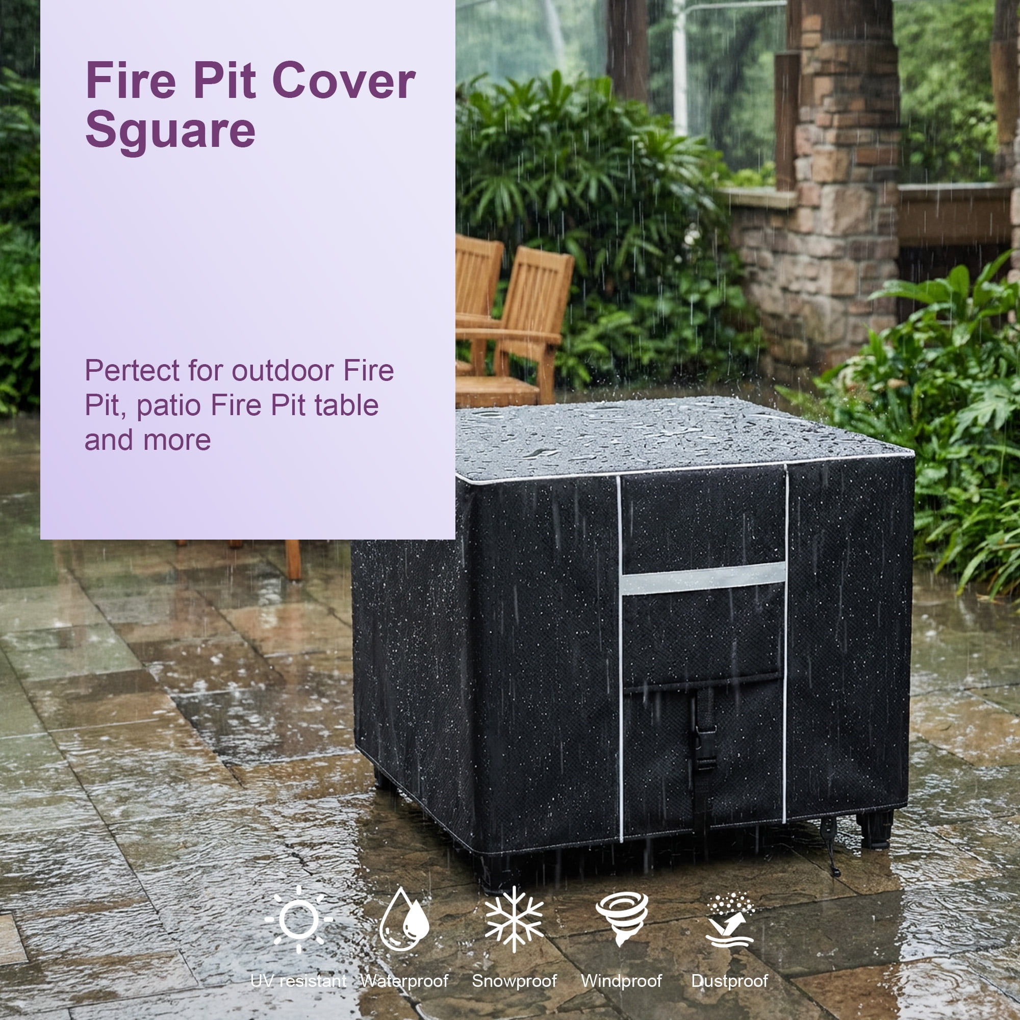 COSYUMI Fire Pit Cover, Square Fire Pit Covers Waterproof 420D Heavy Duty Weather Resistant, Gas Fire Pit Patio Fire Bowl Cover for Fire Pits & Outdoor Fireplaces, 36"Lx36"Wx25"H