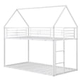 thumbnail image 2 of Costway Twin Over Twin Metal Bunk Bed, House Shaped Floor Bunk Bed Frame with Roof & Ladder White, 2 of 10