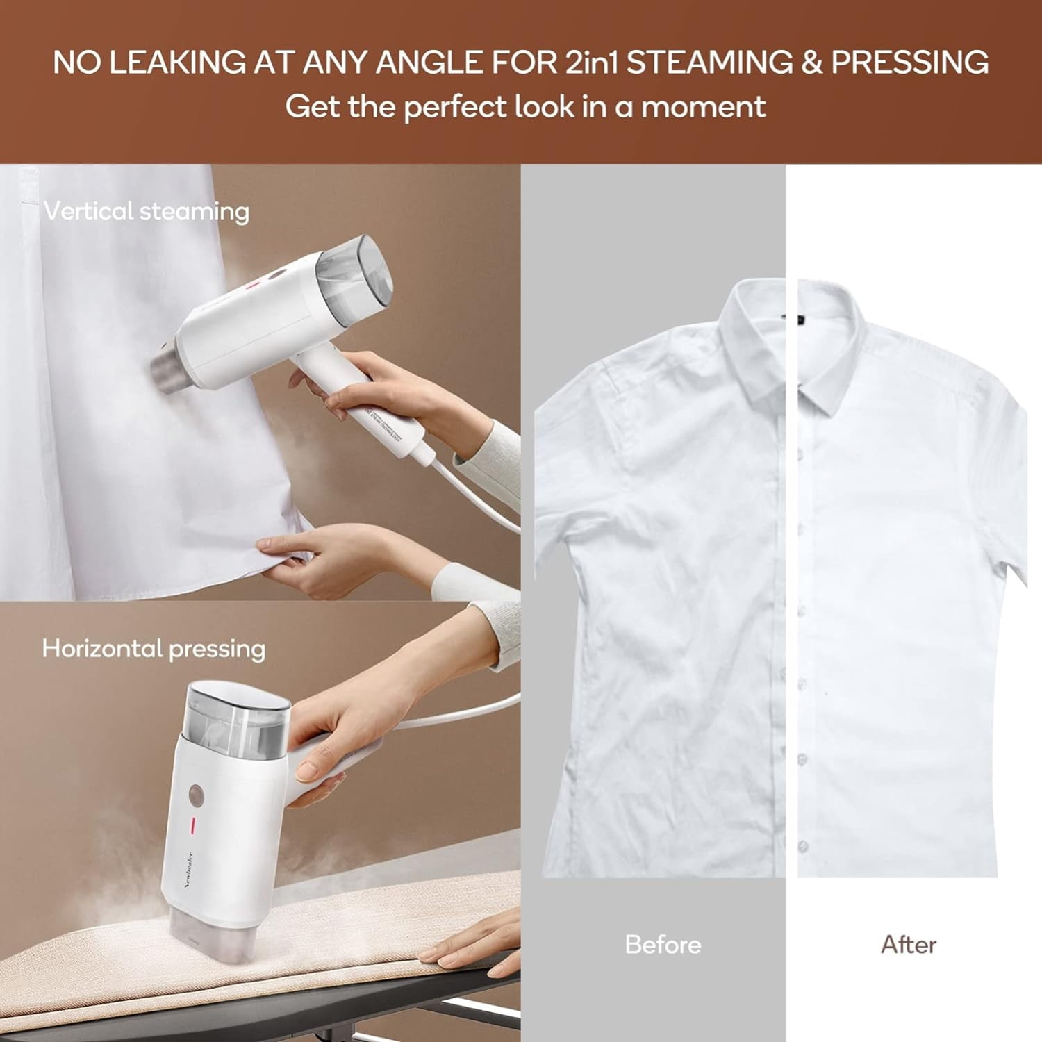 Steamer for Clothes,1200W Powerful Handheld Garment Steamer,2 Levels Steaming,20s Heat-up,180ml Detachable Water Tank for Home & Travel