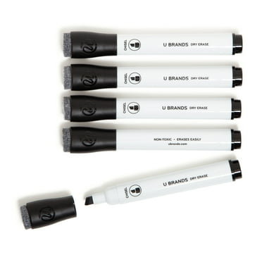 U Brands Dry Erase Markers, Set of 5, Black, Low-Odor, Chisel (5 mm) Tip