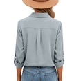 thumbnail image 6 of yoeyez Womens Casual Buttons Down Shirts Cotton Linen Work Blouse Long Sleeve Gauze Tshirts Collared Loose Comfy Business Blouses Gray,L, 6 of 7