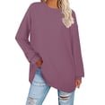 thumbnail image 1 of NINGMENG Hauts pour Femmes Couleur Unie Col Rond Manches Longues Tricotés Légers Chandail Tee-Shirts Vêtements de Sport, Violet, m, 1 of 8